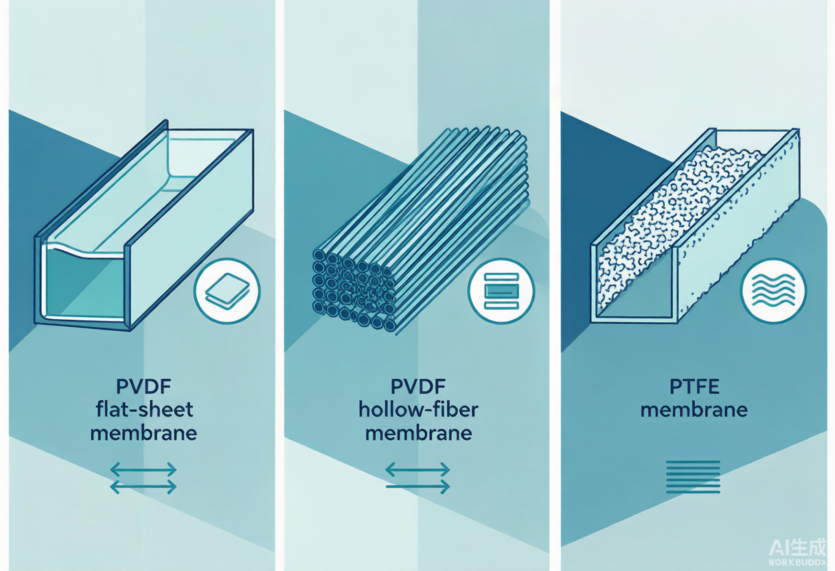 PVDF平板、中空纤维、PTFE 膜材质对比图