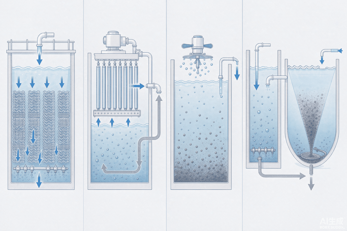 接触氧化、MBR、SBR、活性污泥四种反应器剖面对比
