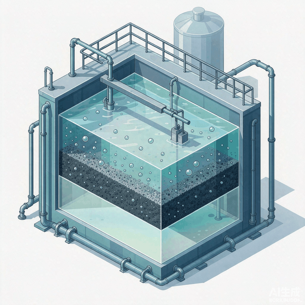 SBR reactor cross-section: five phases of fill, react, settle, draw, and idle completed sequentially in time within the same tank