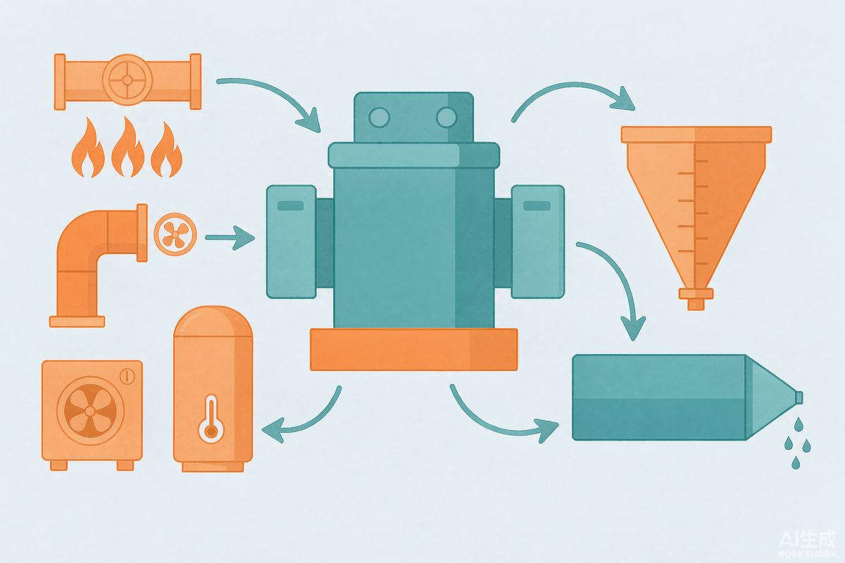 Schematic diagram of the heat source path and product path of a sludge drying system